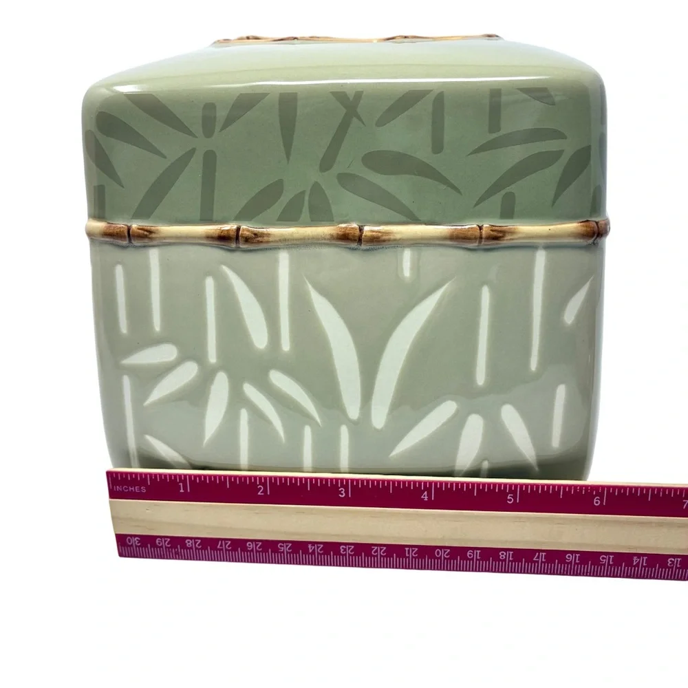 Sears Ceramic Bathroom Accessories Set Bamboo Themed Tissue Box Cover Toothbrush